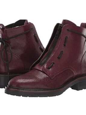 rag & bone Burgundy Cannon Zip-Front Lace-Back Ankle Boots in Merlot Sz 37 1/2